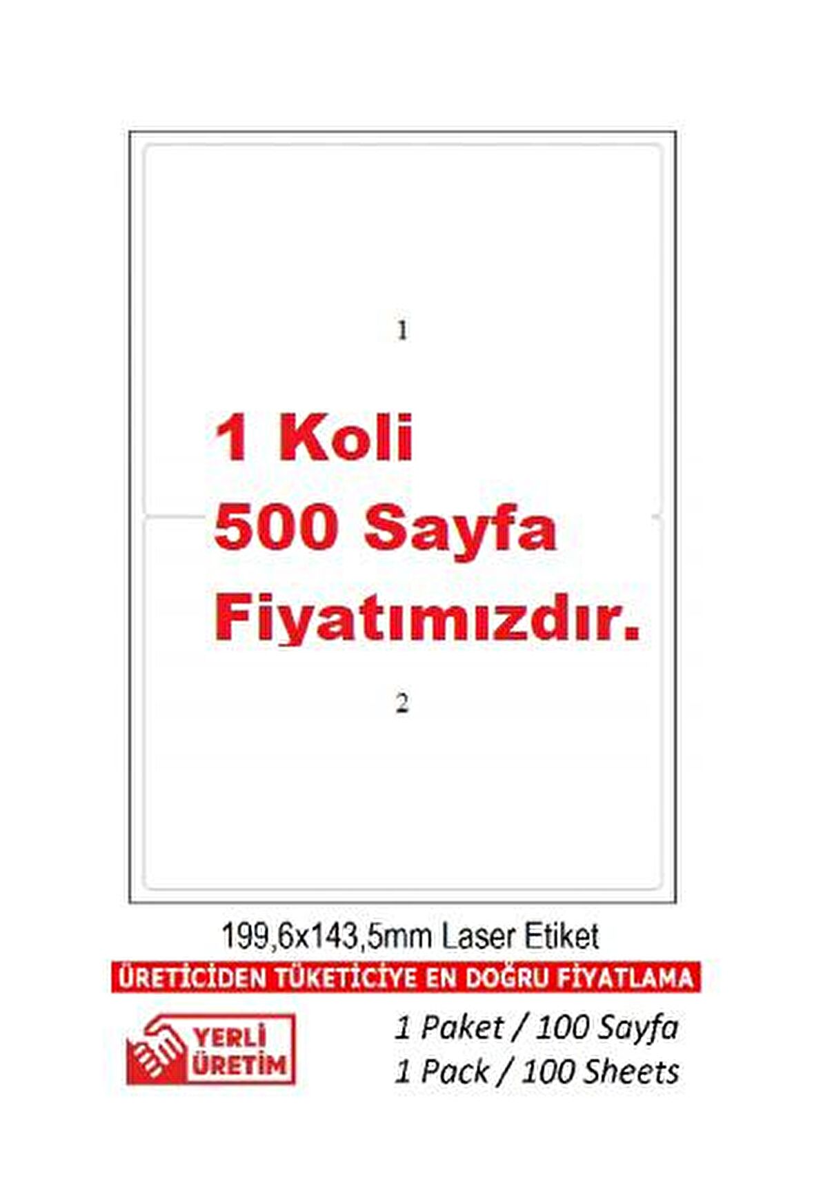 A1Etiket Tw-2002 Ebat 199,6 x 143,5 mm 5 Paket Lazer Etiket  A4 Sayfada 2 Etiket